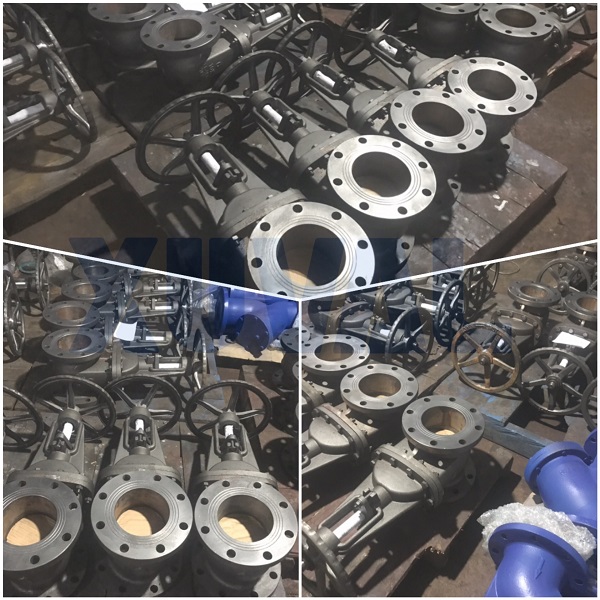 订单XU263_A字600套法兰闸阀完成装配、测试下线，准备喷漆。